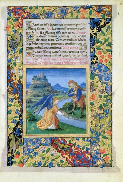 Ms Lat.QvI126 f.40トビアスと天使、ルイ・ドルレアンの時間集、1469 作： Jean Colombe