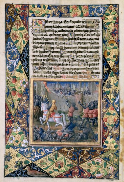 ラットさんQvI126 f.38v 1490年の 『ルイドルレアンの時間の書』からのジェロボアムに対する戦争をしているレホボアム 作： Jean Colombe