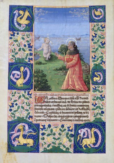 ラットさんQvI126 f.94vルイオブオルレアン（1462-1515）、ルイスドルレアンの時間集、1469年、キリストの子の前で祈る 作： Jean Colombe
