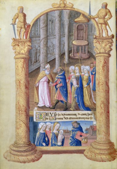 ラットさんQvI126 fol.33vルイスドルレアンの時間集からの、神殿でのキリストの子の紹介、1490 作： Jean Colombe