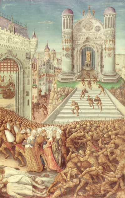 Nouv Acqu Fr 24920 fol.12「トロイの破壊の歴史」からのヘレンの誘拐、1500年頃 作： Jean Colombe