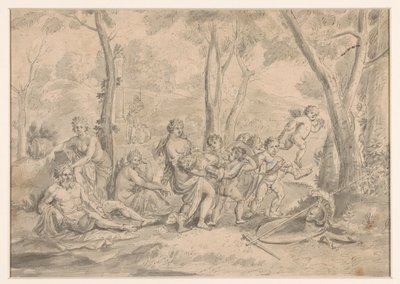死んだ騎士 (オーランド?) が女と天才に流される 作： Jean Cotelle (II)