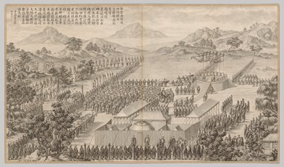 ウイグル族鎮圧における将軍と将校への褒賞: 西方地域の反乱鎮圧の戦闘シーンから、皇帝の詩とともに 作： Jean Damascene Sallusti