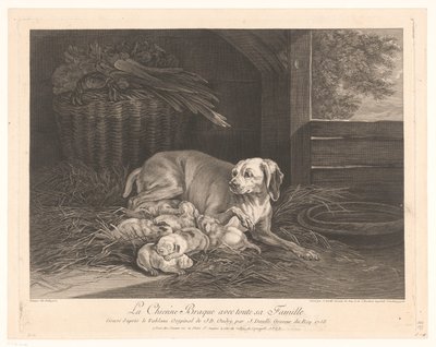 Bracke-hond は een stal で jongen に会いました Braque Dog と家族全員。 (オブジェクトのタイトル) 作： Jean Daullé
