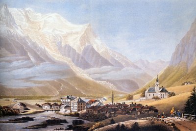 シャモニーの谷とモンブラン山塊、1810年頃（エングレービニグ） 作： Jean Dubois