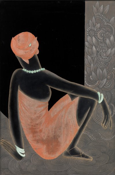 アフリカの女性、1928-30（漆塗りの木材、酸化銅） 作： Jean Dunand