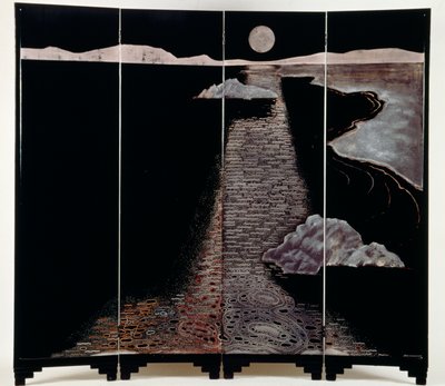 月の光（Claire De Lune）」4枚のパネルを持つスクリーン、20日（銀のラッカー仕上げ 作： Jean Dunand