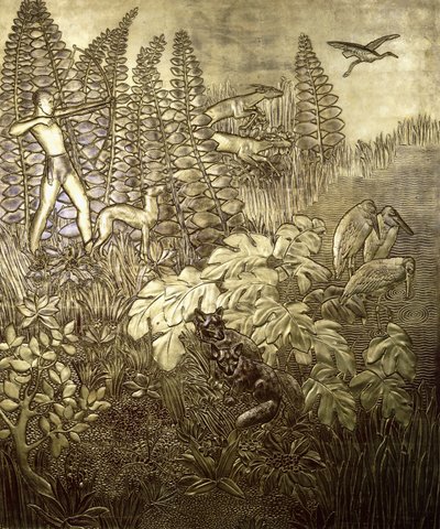 狩り;ラシャッセ、c。 1934年（金メッキと漆塗りの木材） 作： Jean Dunand