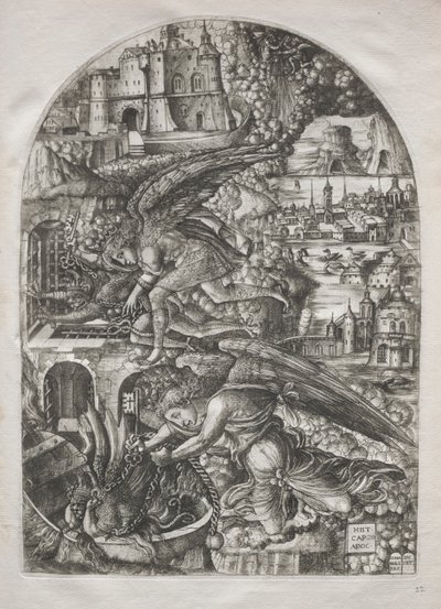 アポカリプス1546年から1555年までの1000年間、サタンに拘束されていた。 作： Jean Duvet