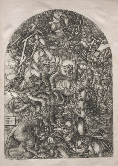 黙示録：7つの頭と10の角を持つ獣、1546-1556年。 作： Jean Duvet