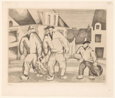 通りの3人の船員 レトロワ・マリンズ 作： Jean Emile Laboureur (signed by artist)