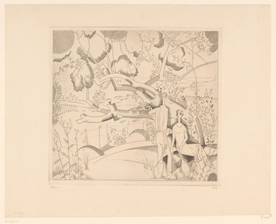 梨の木で休むテニス選手 ル ヴュー ポワリエ 作： Jean Emile Laboureur (signed by artist)