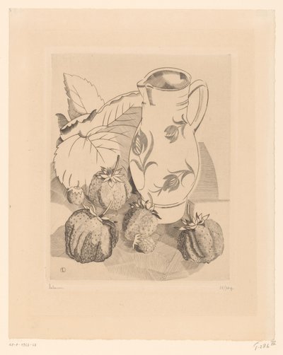 いちごと水差しのある静物 レ・フライズ 作： Jean Emile Laboureur (signed by artist)