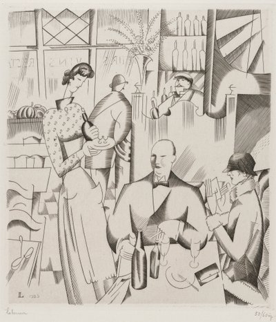 ビストでのディナー（Le diner chez le bistrot）、1923（織り紙に彫刻） 作： Jean Emile Laboureur
