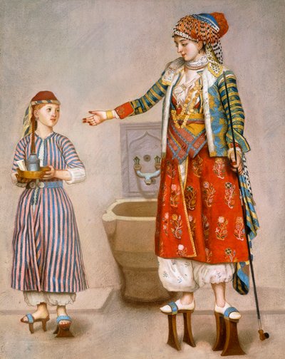 トルコのコスチュームを着たハマムの女性が召使いを指導し、 作： Jean Étienne Liotard