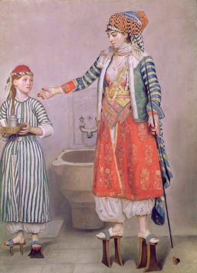 トルコ人女性と召使い（紙にパステル） 作： Jean Étienne Liotard