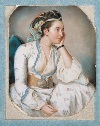 18世紀半ばのトルコのドレスを着た女性。 作： Jean Étienne Liotard