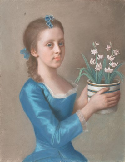 ヒヤシンスのポットを保持している若い女の子 ヒヤシンスの植木鉢を持つ少女 作： Jean Étienne Liotard