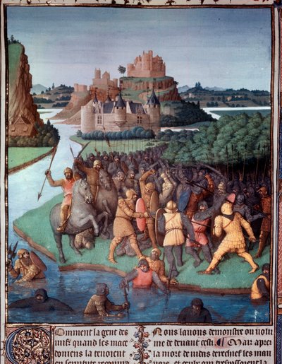 ユダヤ人とマケドニア人の戦い ミニチュア ジャン・フーケ（1420-1481）の「古代ユダヤ人の書」（Judaic Antiquites）からの引用 15世紀 パリ、B.N. 作： Jean Fouquet