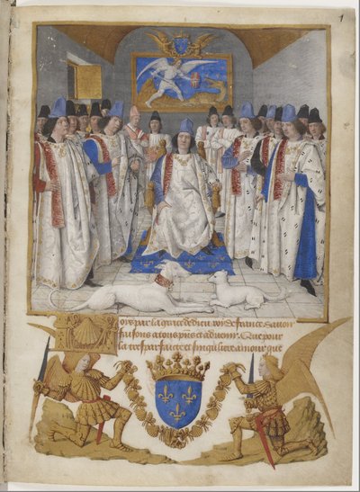 聖ミカエル騎士団憲章の扉絵、ルイ11世のための複製。 作： Jean Fouquet