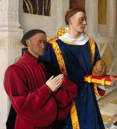ドイツ語: Étienne Chevalier mit dem Hl.聖ステファヌスとエティエンヌ・シュヴァリエ 作： Jean Fouquet