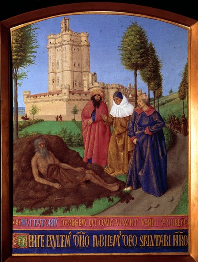 すべての不幸に打ちひしがれ、肥やしの山の上にいるジョブ ジャン・フーケ（1420-1481）の「Les Heures d