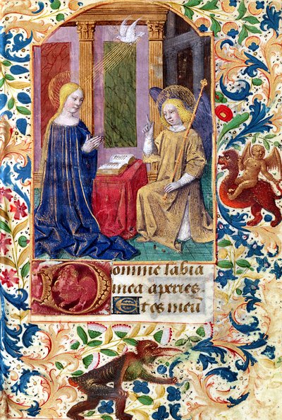 Ms Latin 13305 fol.15「受胎告知」、「Heures a l&39;Usage de Rome」、1465年頃 作： Jean Fouquet