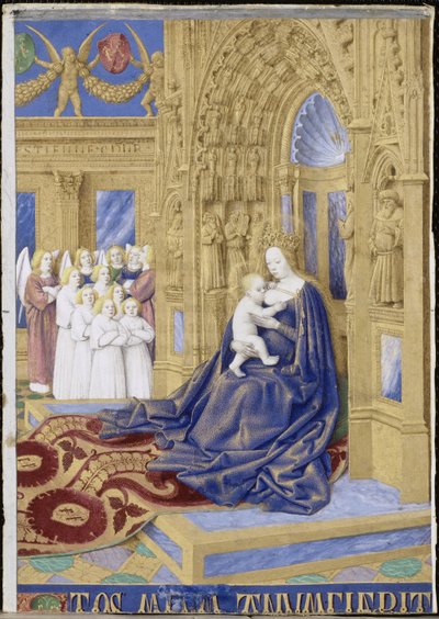 聖母子はエティエンヌシュバリエの時間を投じました 作： Jean Fouquet