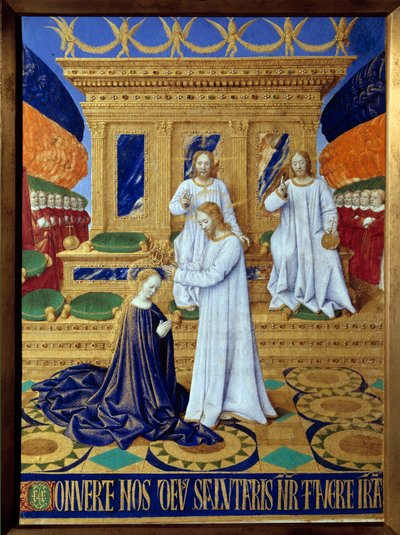 ミニチュア聖母の戴冠式 ジャン・フーケ（1420-1477/1481）の「エティエンヌ・シュヴァリエの時祷書」より引用 作： Jean Fouquet