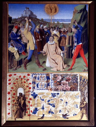 石打ちによる聖ステファノの殉教 ミニチュア ジャン・フーケ（1420-1477/1481）の「エティエンヌ・シュヴァリエの時祷書」からの引用 作： Jean Fouquet