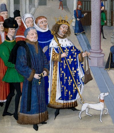 Le roi saint Louis (Louis IX (1214-1270)) appretant à partir outre mer」の詳細 ジャン・フーケ（1420-1481）の「大年代記」からの細密画、パリ、Bibliotheque de l