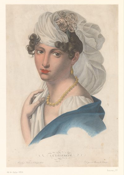 ゴールドのイヤリング、ネックレス、白いベールの女性 La Légéreté (オブジェクトのタイトル) 作： Jean Francois Badoureau