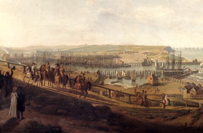 皇帝ナポレオン1世が1804年7月にブーローニュの陣営を訪れた際の様子 Detail.ジャン・フランソワ・ヒュー（1751-1823）の絵画 1804年 日1,9x2,26メートル 作： Jean Francois Hue
