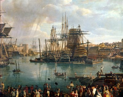 出荷を視野に入れたブレスト港、1794年にキャンバスに油絵95402の詳細 作： Jean Francois Hue