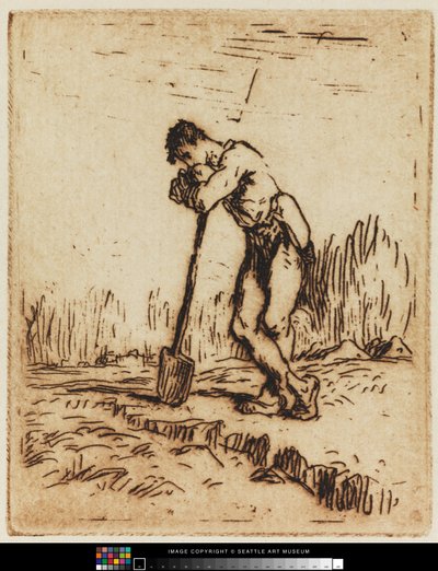 スペードにもたれる男 作： Jean Francois I Millet