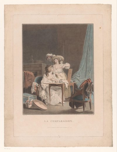 鏡の前で裸の胸を持つ 2 人の女性 La comparaison (オブジェクトのタイトル) 作： Jean Francois Janinet