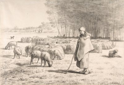 彼女の群れと羊飼い 作： Jean Francois Millet