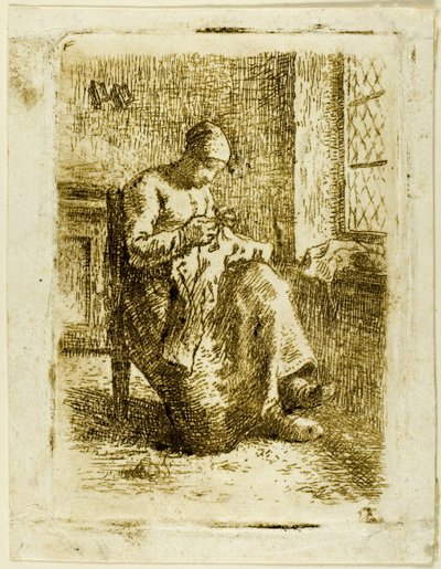 裁縫をする女性 作： Jean Francois Millet
