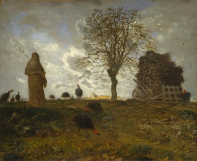七面鳥の群れのある秋の風景 作： Jean Francois Millet