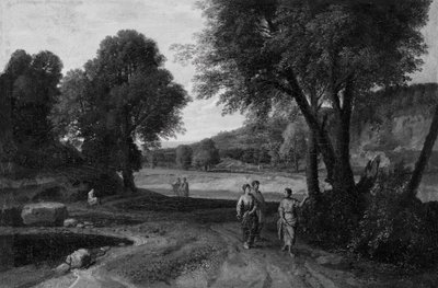 道を行く二人の女と一人の男のいる古典的な風景画 166070年 作： Jean Francois Millet