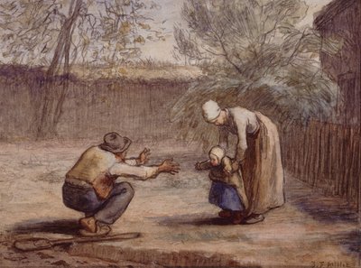 最初のステップ (チョークと水彩) 作： Jean Francois Millet