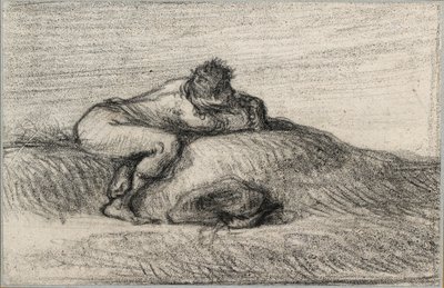 丘の上にしゃがむ男 1848-1850年 作： Jean Francois Millet