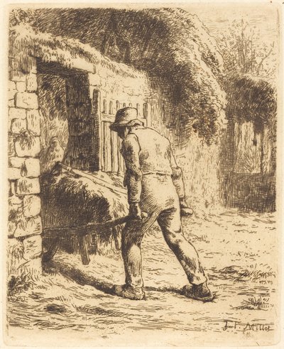 手押し車を持った男（肥料から戻ってきた農民） 作： Jean Francois Millet