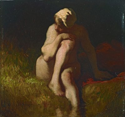 小川のほとりに座っている裸の農民の少女 作： Jean Francois Millet