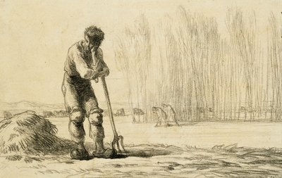 熊手に寄りかかる農民 作： Jean Francois Millet