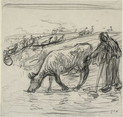 牛に水をやる農民 作： Jean Francois Millet