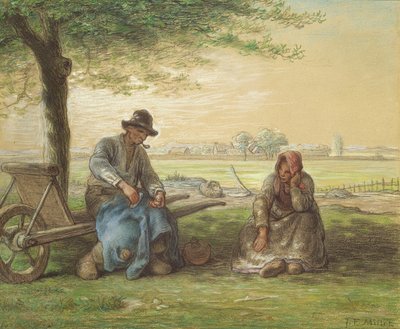 休息する農民、1866年（紙に鉛筆とパステル） 作： Jean Francois Millet