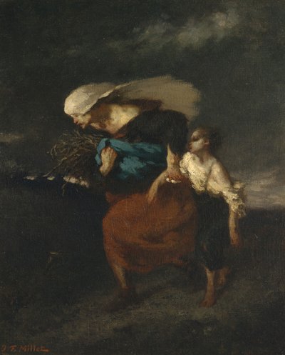 嵐からの撤退、約。 1846年。 作： Jean Francois Millet