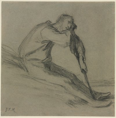 鍬で休む着席農民 作： Jean Francois Millet