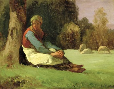座る羊飼いの女（油彩・板） 作： Jean Francois Millet